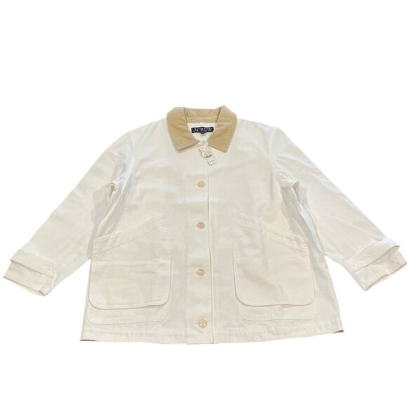 NWT J.Crew Women's XL Ivory Barn Jacket in Canvas Off-White Tan Collar CI107 - Picture 2 of 12